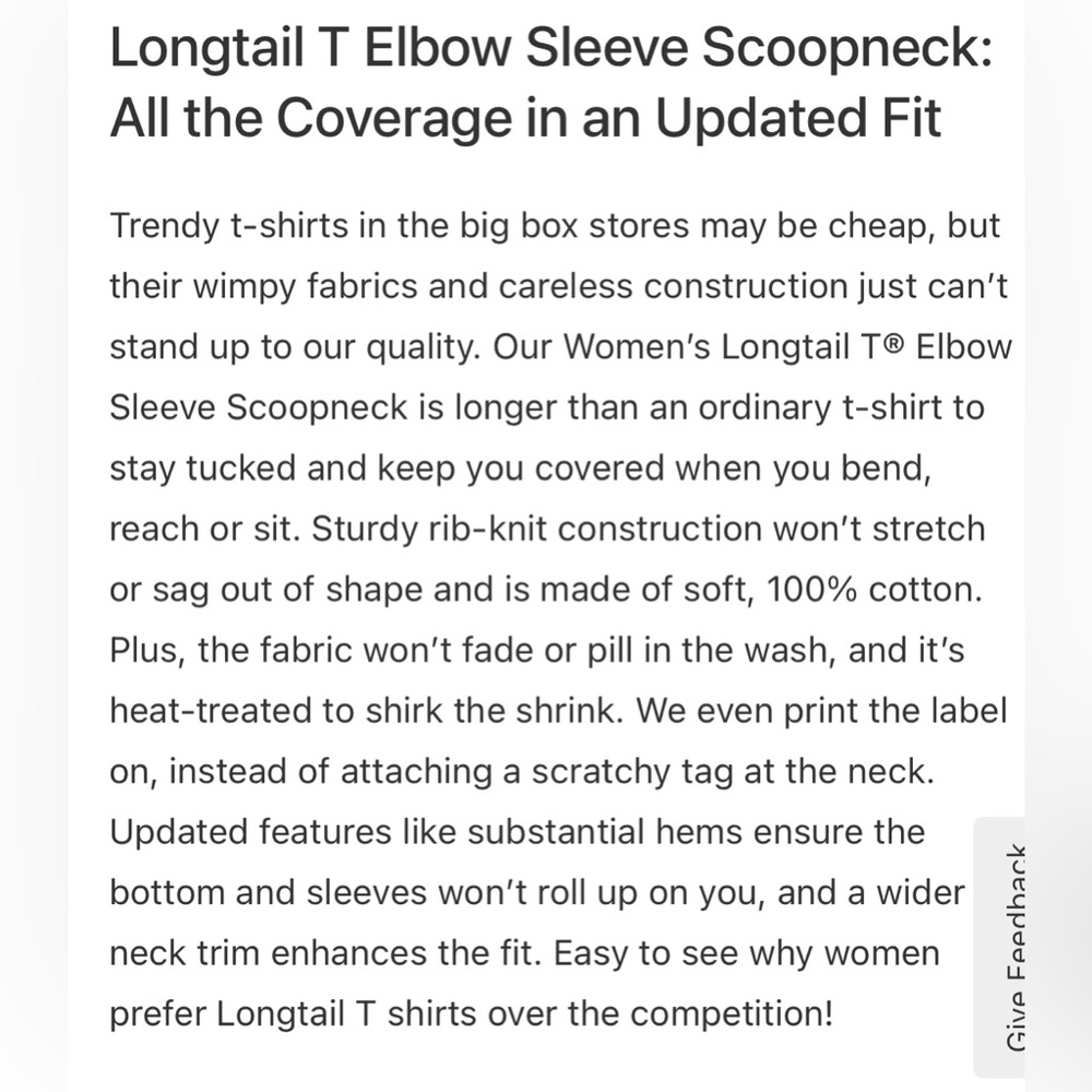 Duluth Trading Co Longtail T Elbow Sleeve Scoopneck, size L - Picture 5 of 5